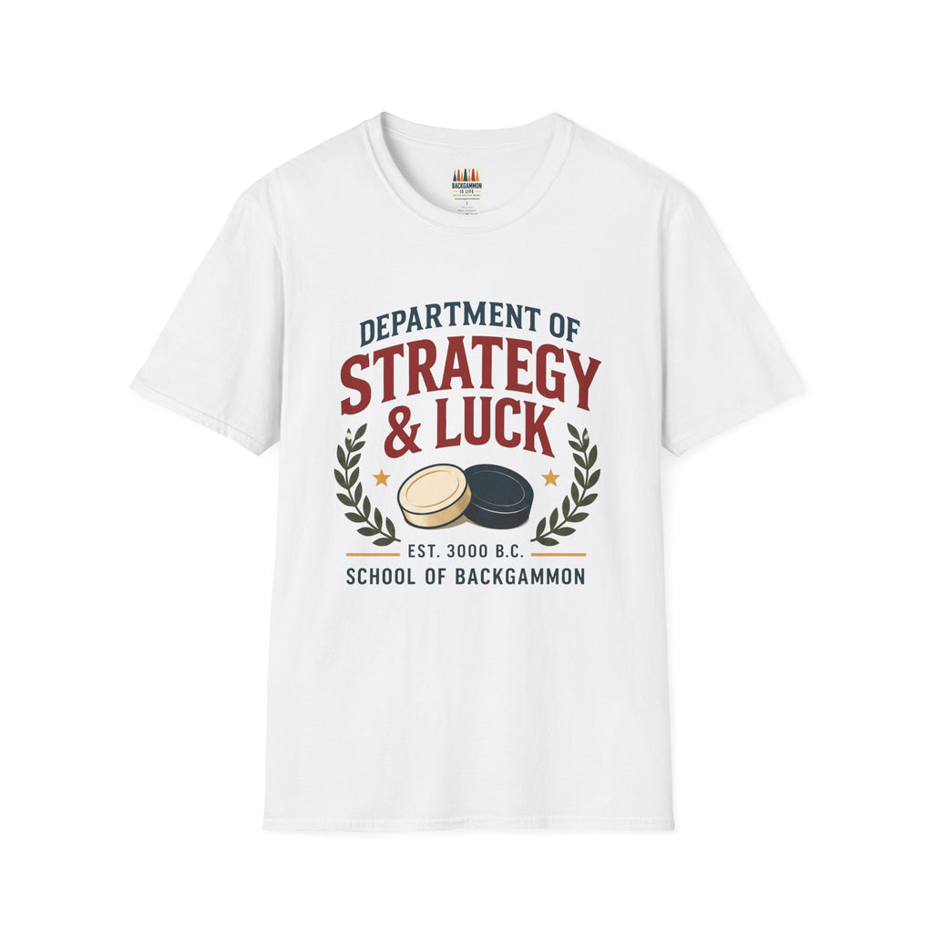 Backgammon T-Shirt — "Department of Strategy & Luck" Vintage Game Tee