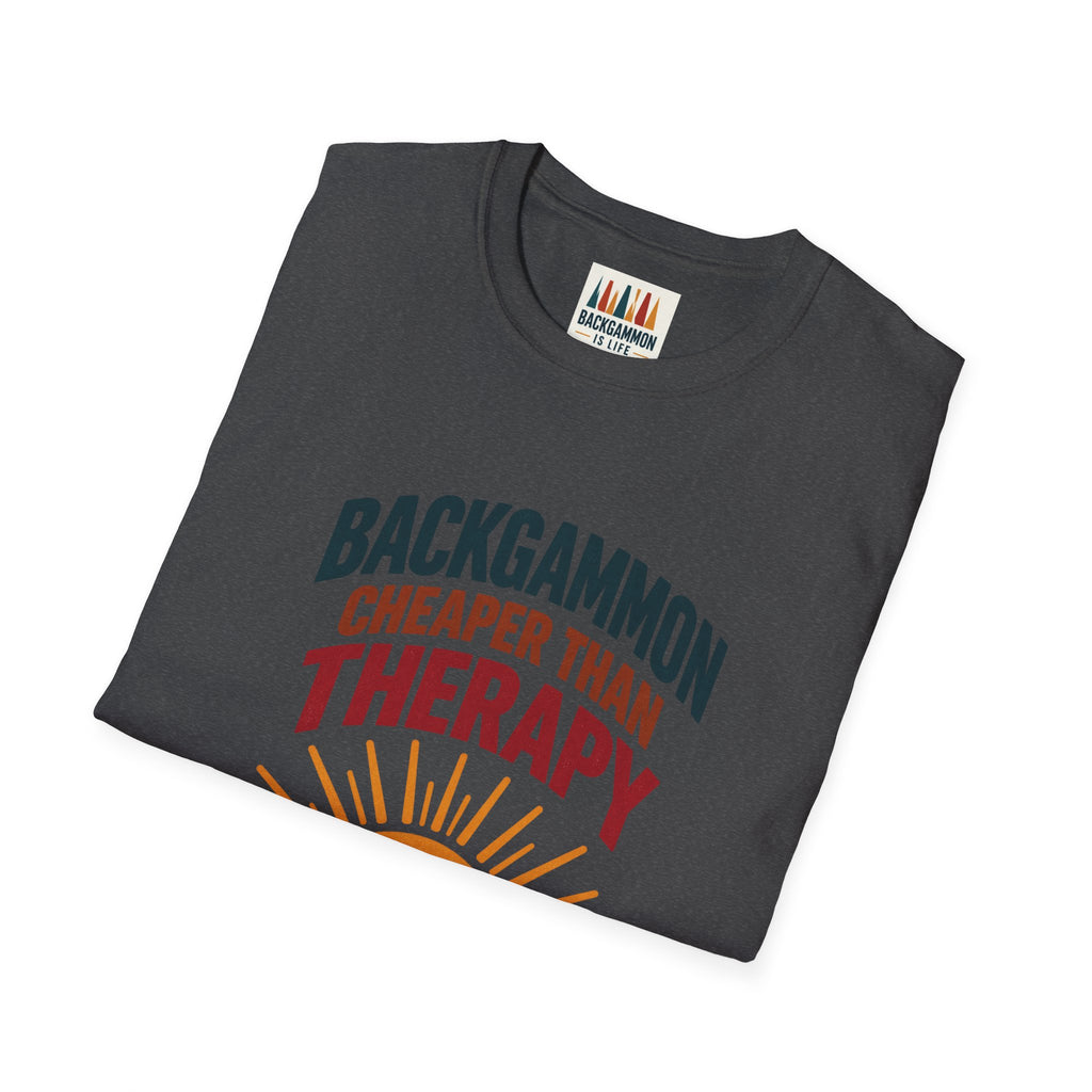 Backgammon Cheaper Than Therapy T-Shirt – Retro Sunset Board Game Tee