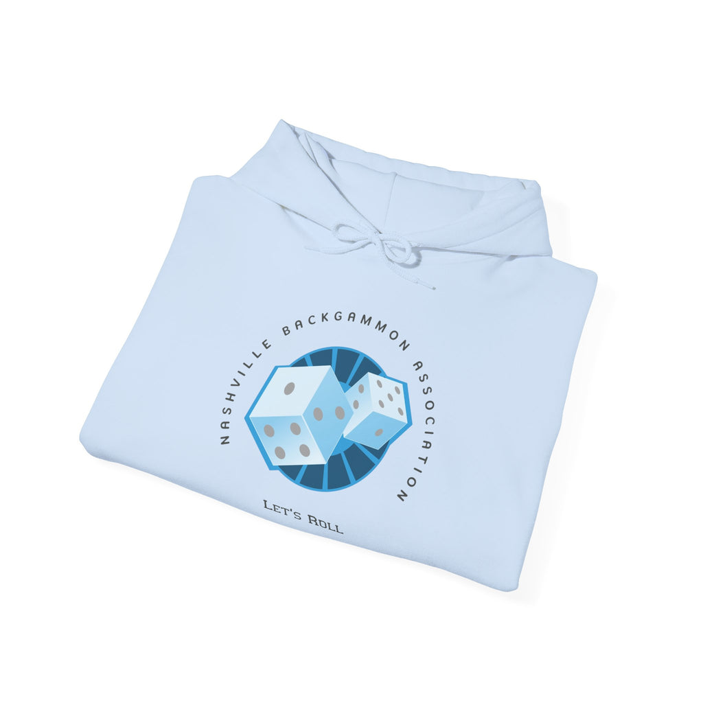 Nashville Backgammon Association Hoodie - 'Let's Roll' Blue Dice Graphic Gaming