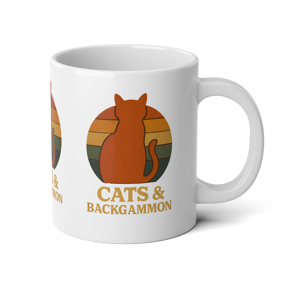 Cats & Backgammon 20oz Jumbo Mug — Retro Cat Silhouette Coffee Cup