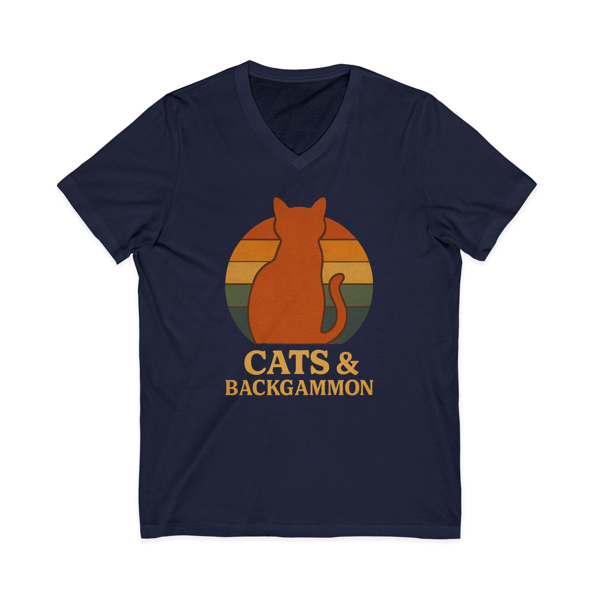 Cats & Backgammon V‑Neck Tee — Vintage Retro Cat Graphic Shirt