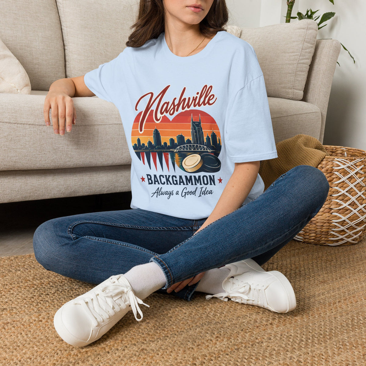 Nashville Backgammon T‑Shirt — Vintage Skyline Game Night Tee