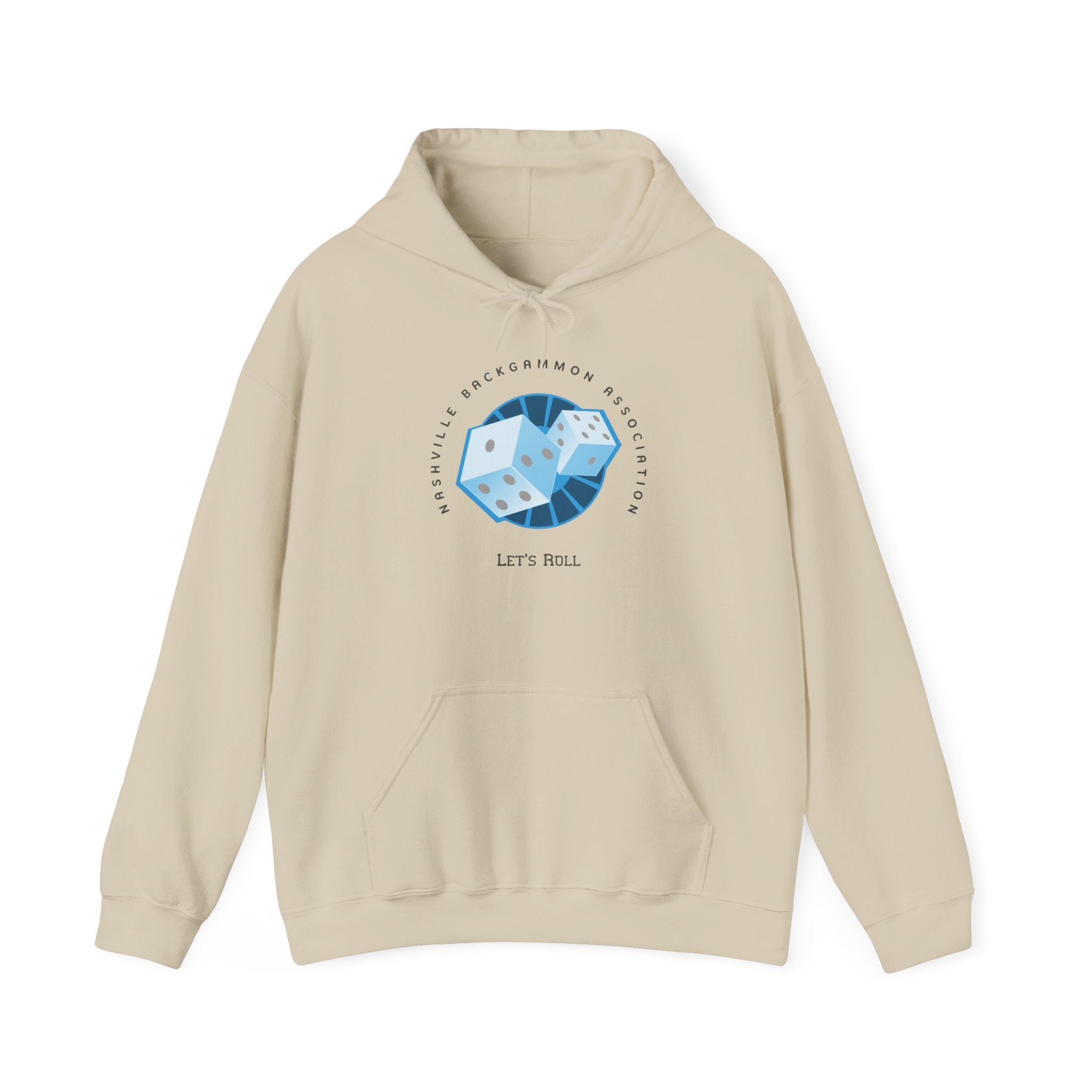 Nashville Backgammon Association Hoodie - 'Let's Roll' Blue Dice Graphic Gaming