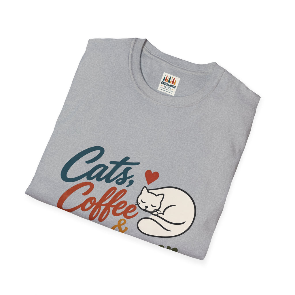 Cats, Coffee & Backgammon 2 T-Shirt — Retro Cat Lover Tee