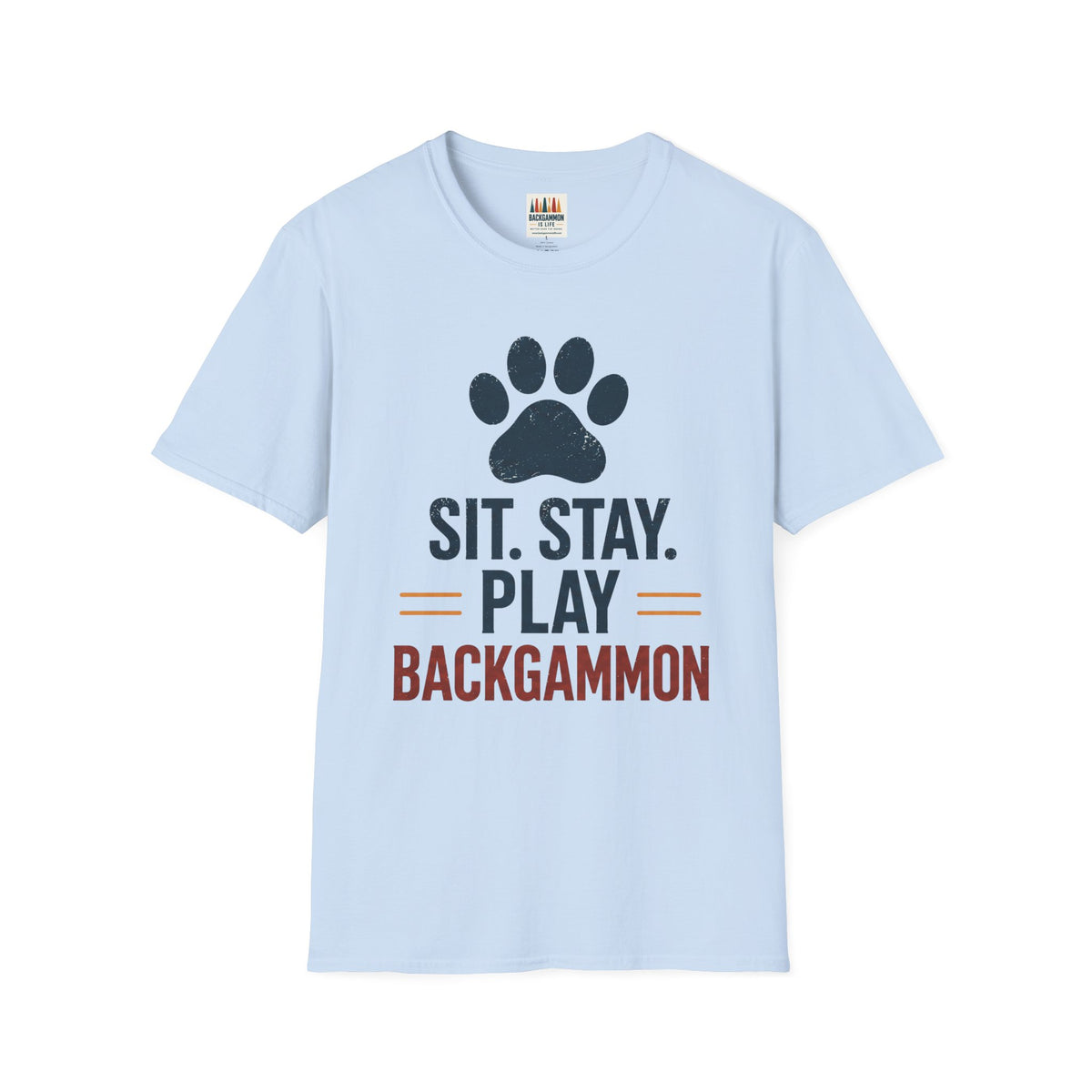 Backgammon T-Shirt — "Sit. Stay. Play Backgammon" Paw Print Tee