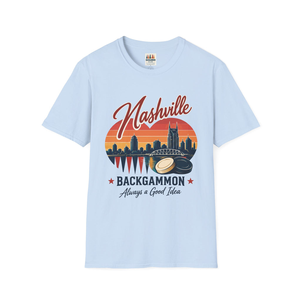 Nashville Backgammon T‑Shirt — Vintage Skyline Game Night Tee