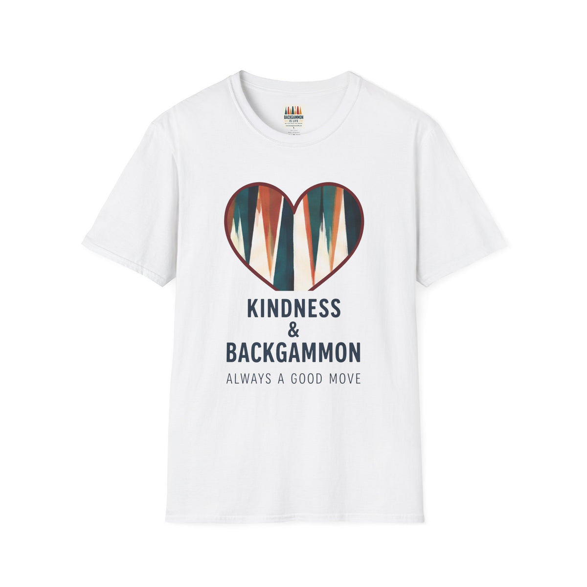 Backgammon Heart T-Shirt — "Kindness & Backgammon: Always a Good Move"
