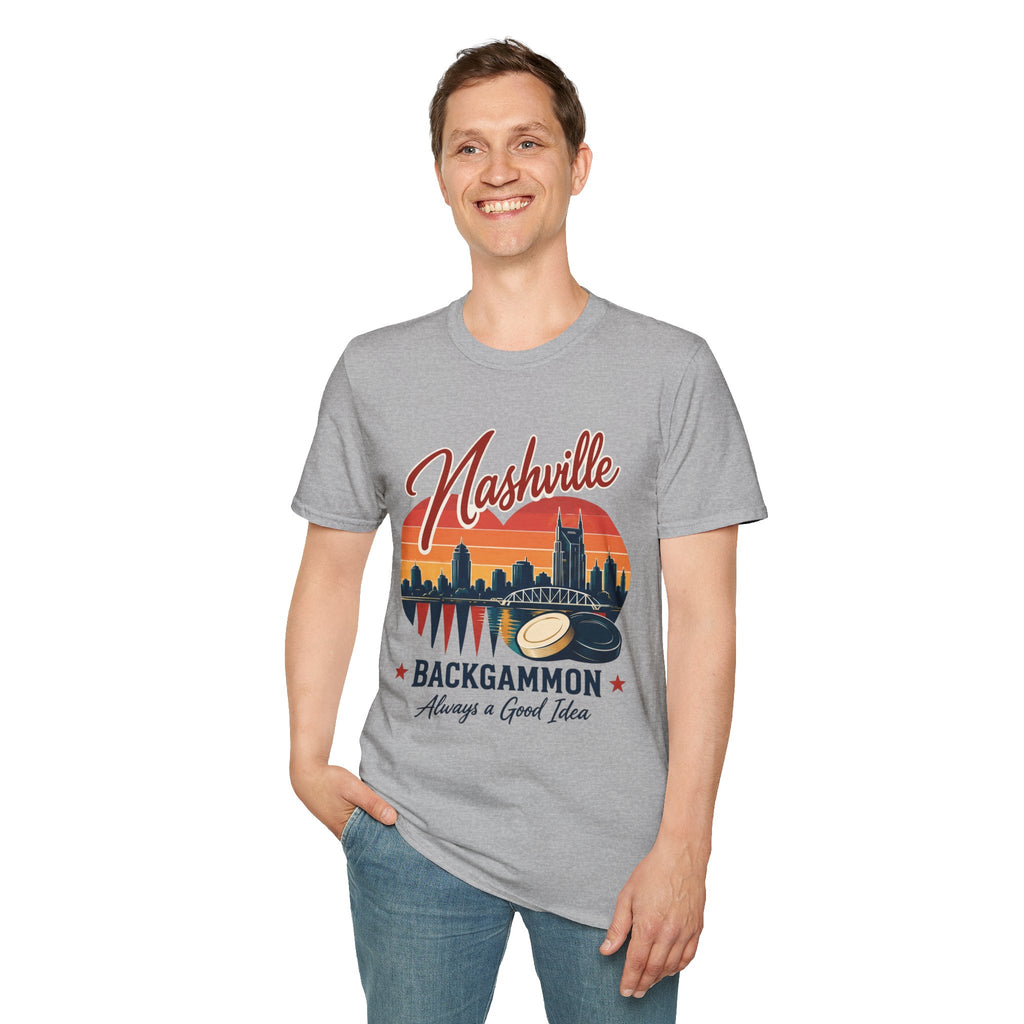 Nashville Backgammon T‑Shirt — Vintage Skyline Game Night Tee