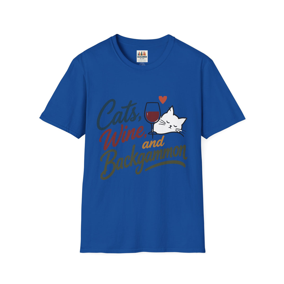 Cats, Wine & Backgammon T-Shirt — Funny Cat Lover Graphic Tee