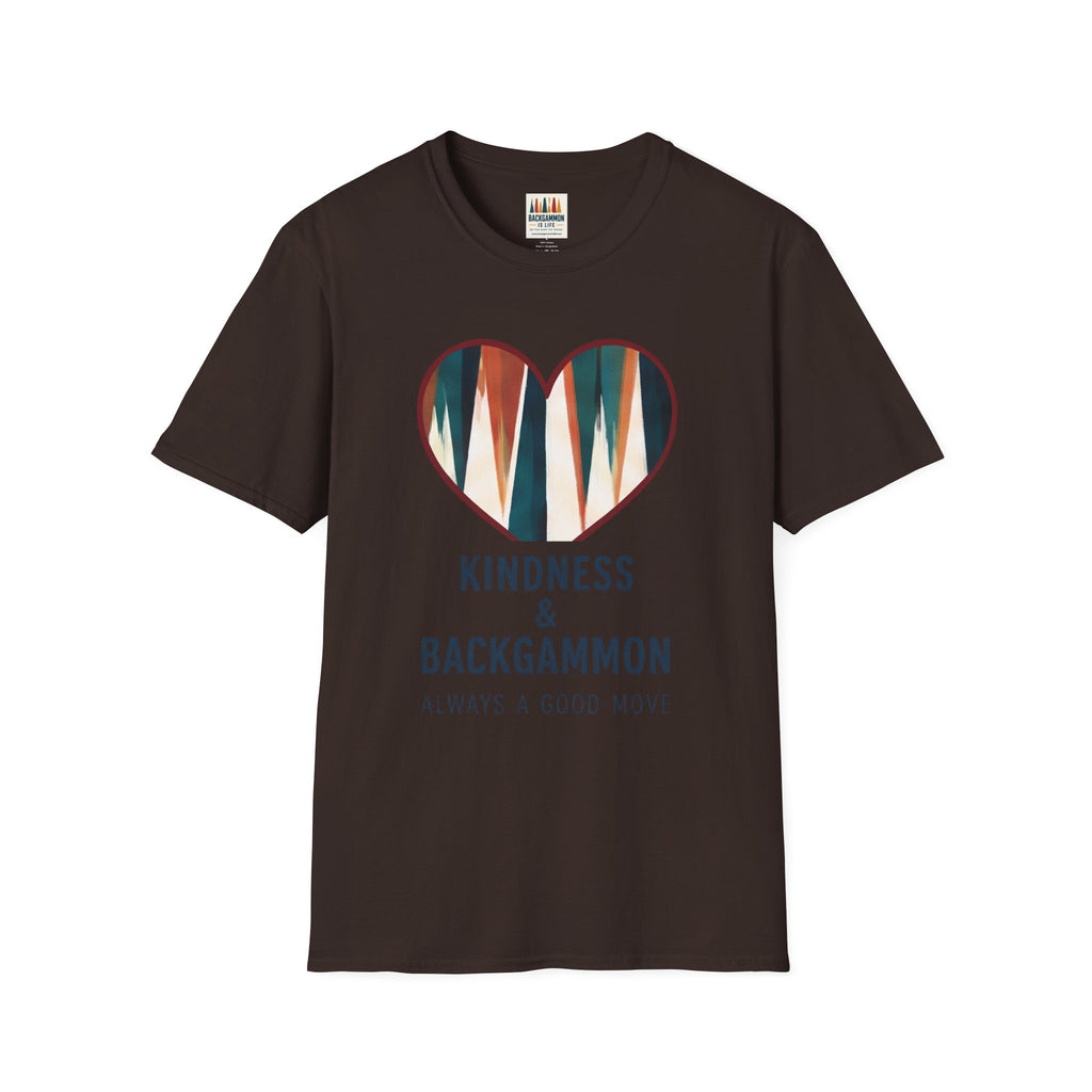Backgammon Heart T-Shirt — "Kindness & Backgammon: Always a Good Move"