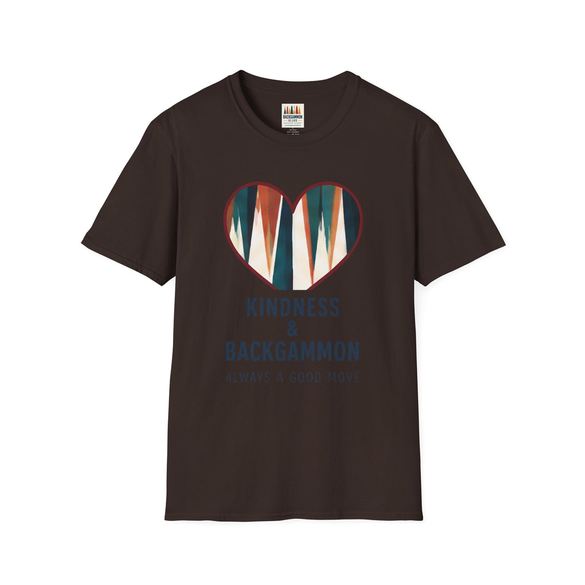 Backgammon Heart T-Shirt — "Kindness & Backgammon: Always a Good Move"