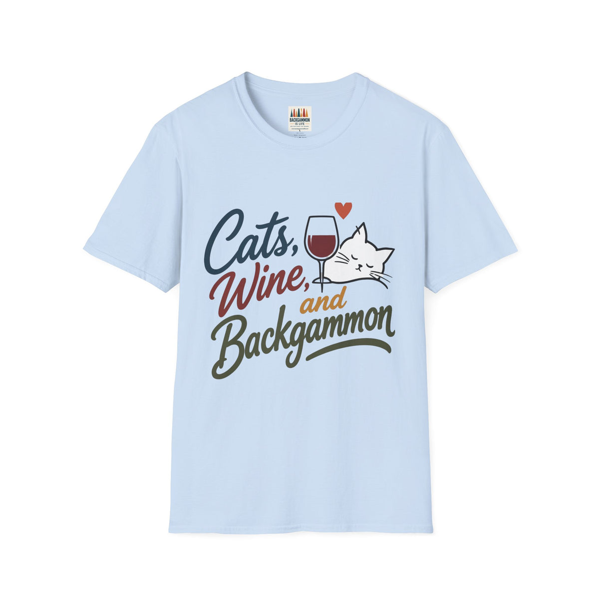 Cats, Wine & Backgammon T-Shirt — Funny Cat Lover Graphic Tee