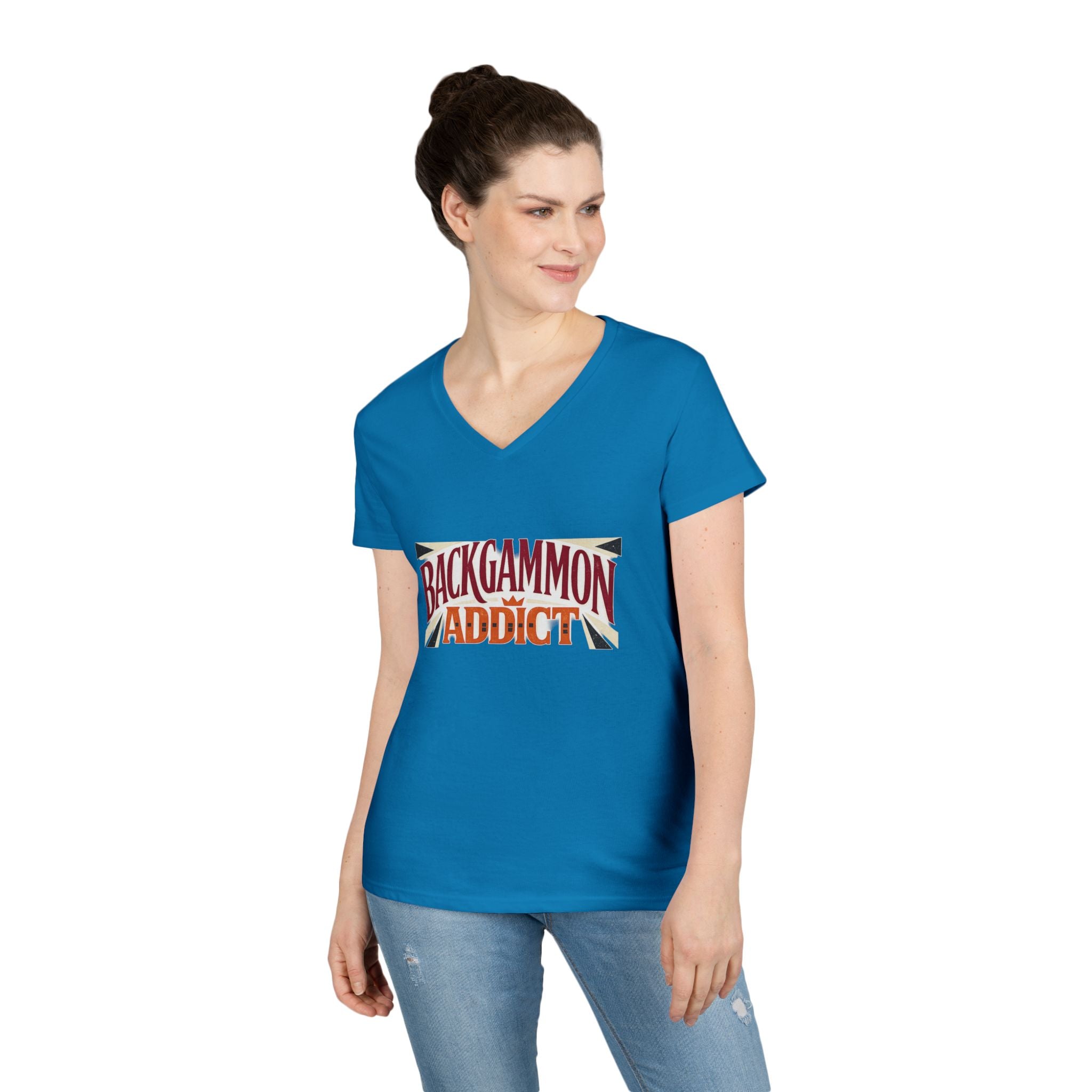 Backgammon Addict Ladies' V-Neck T-Shirt — Retro Game Lover Tee