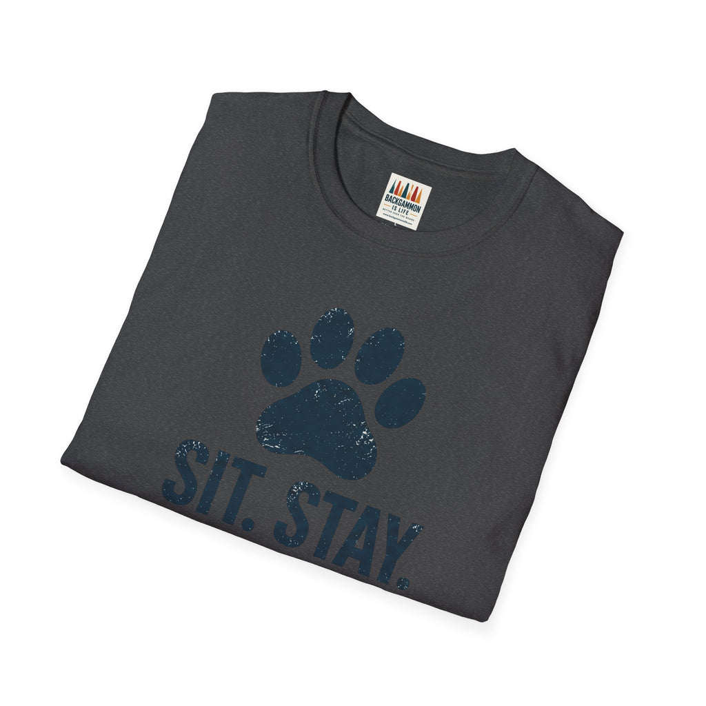 Backgammon T-Shirt — "Sit. Stay. Play Backgammon" Paw Print Tee