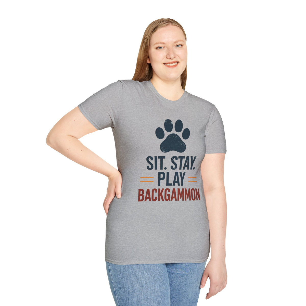 Backgammon T-Shirt — "Sit. Stay. Play Backgammon" Paw Print Tee