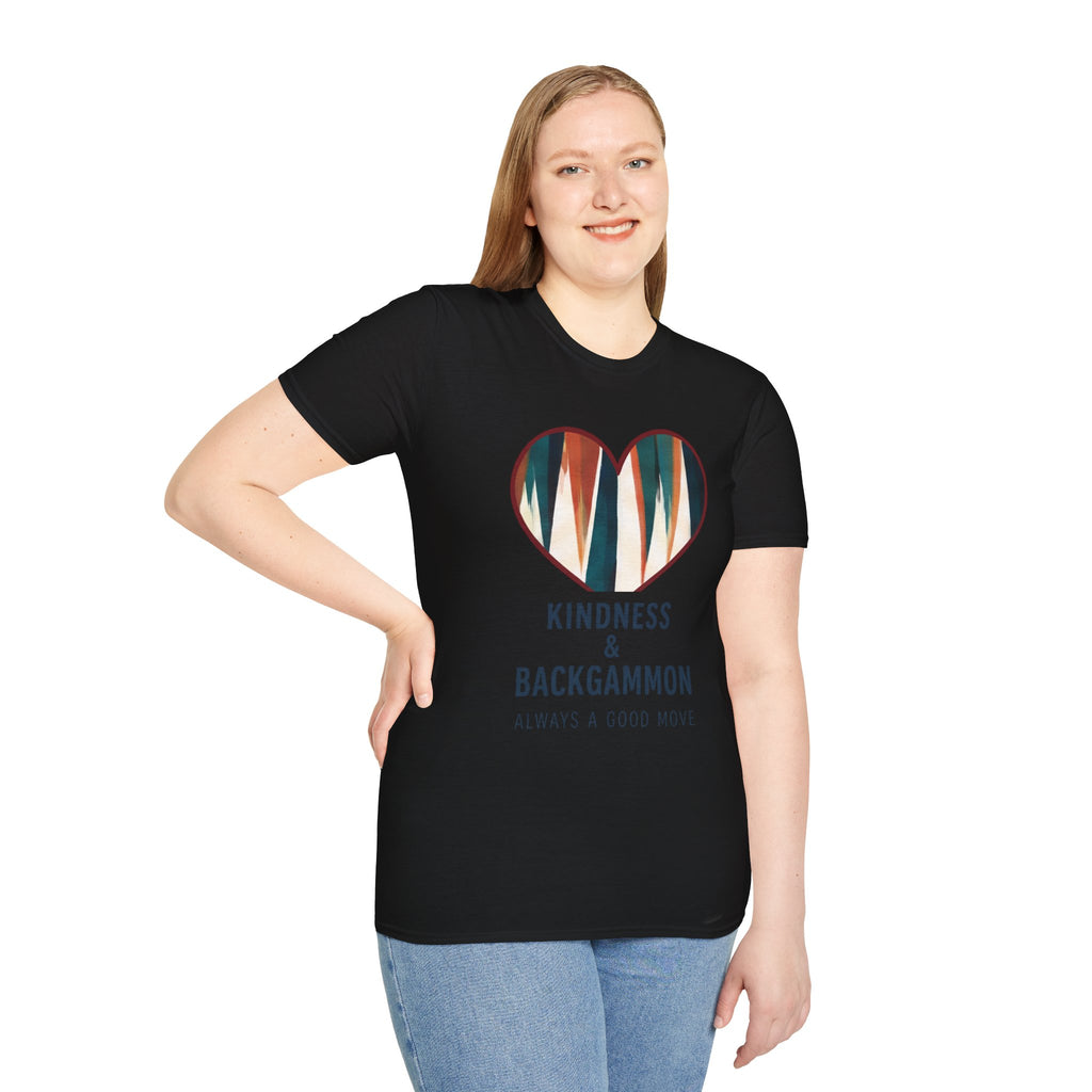 Backgammon Heart T-Shirt — "Kindness & Backgammon: Always a Good Move"