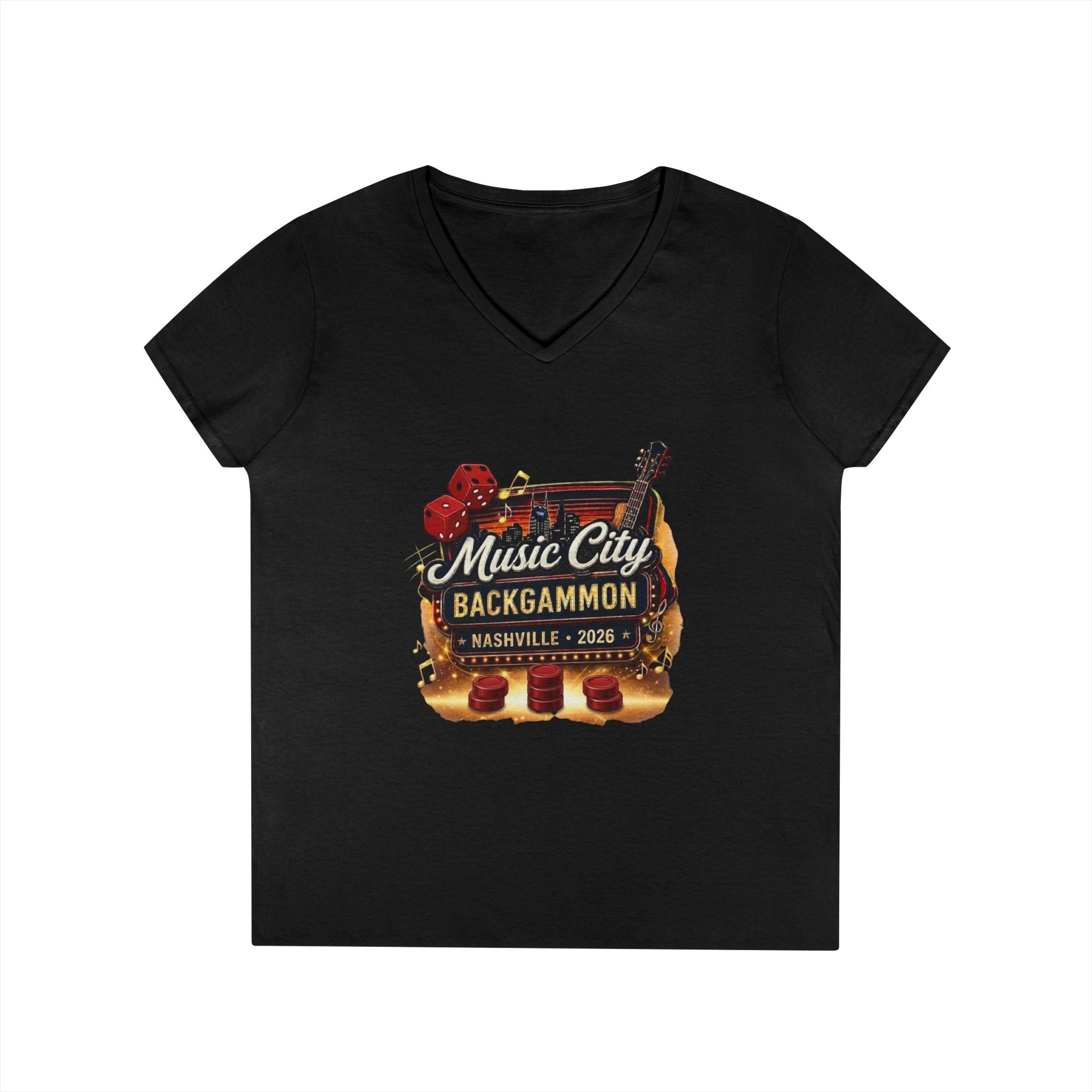 Music City Backgammon Nashville 2026 — Ladies' V-Neck T-Shirt