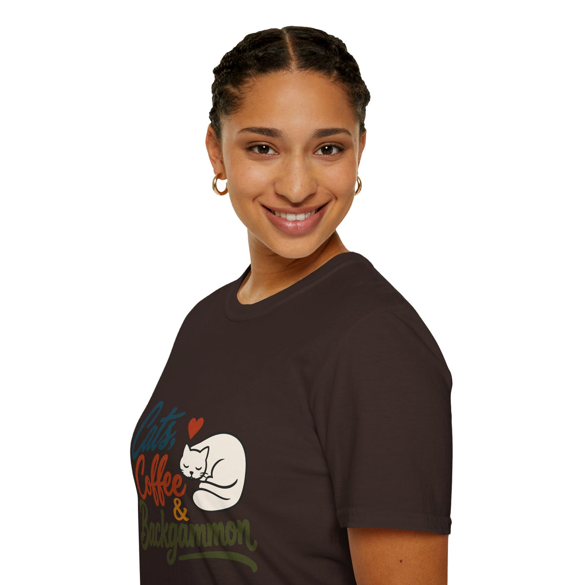 Cats, Coffee & Backgammon 2 T-Shirt — Retro Cat Lover Tee