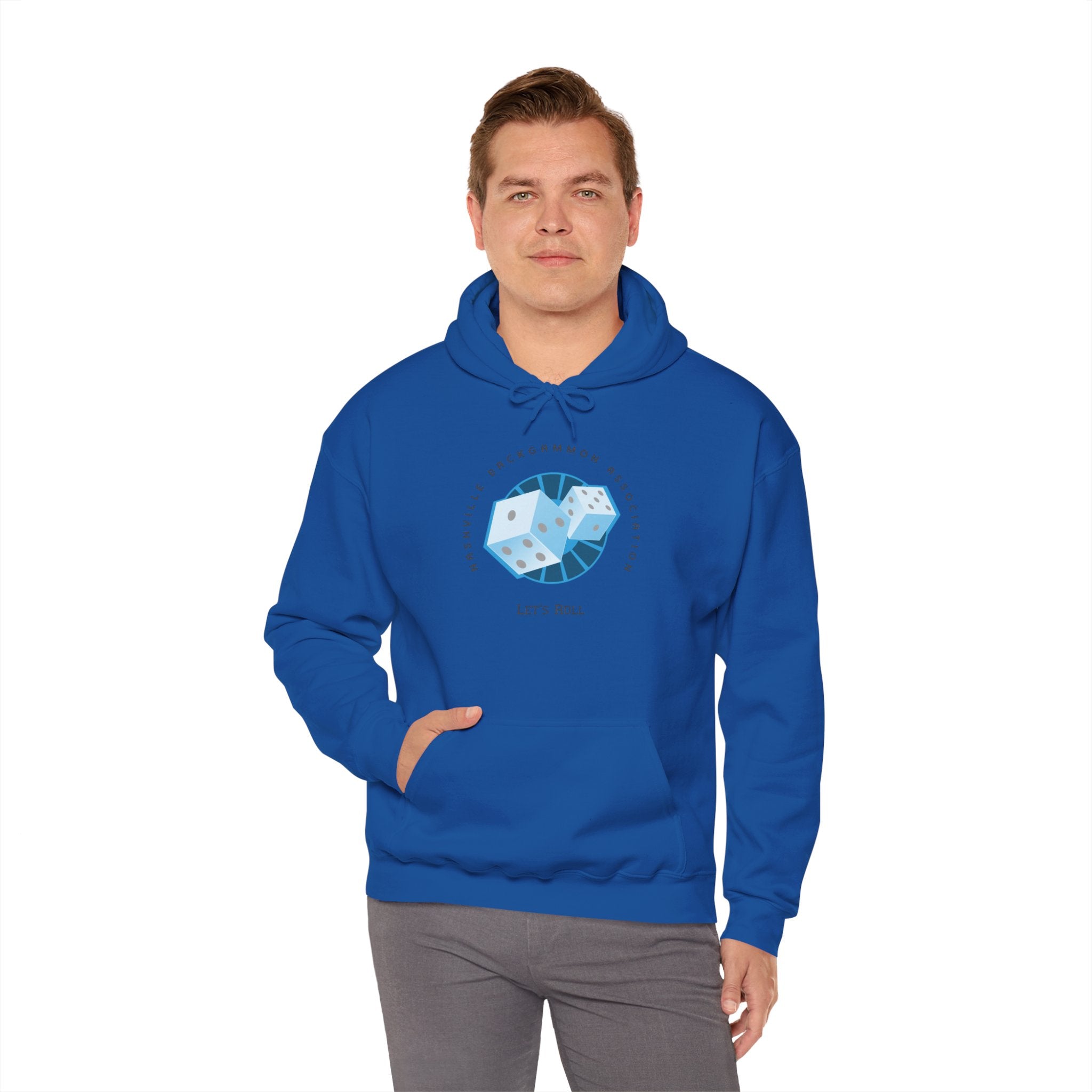 Nashville Backgammon Association Hoodie - 'Let's Roll' Blue Dice Graphic Gaming