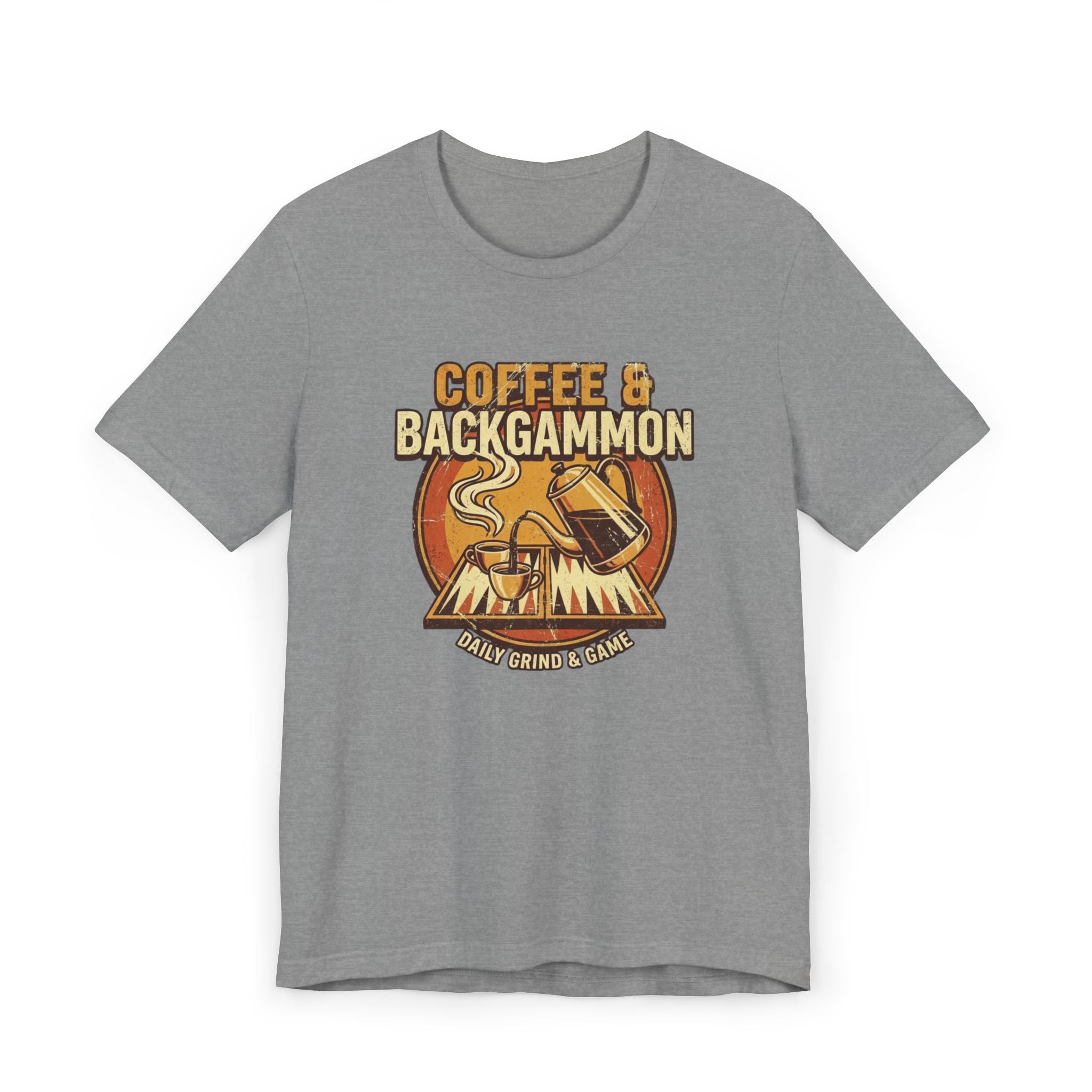 Coffee & Backgammon Unisex Jersey T-Shirt— Retro Game Night Tee