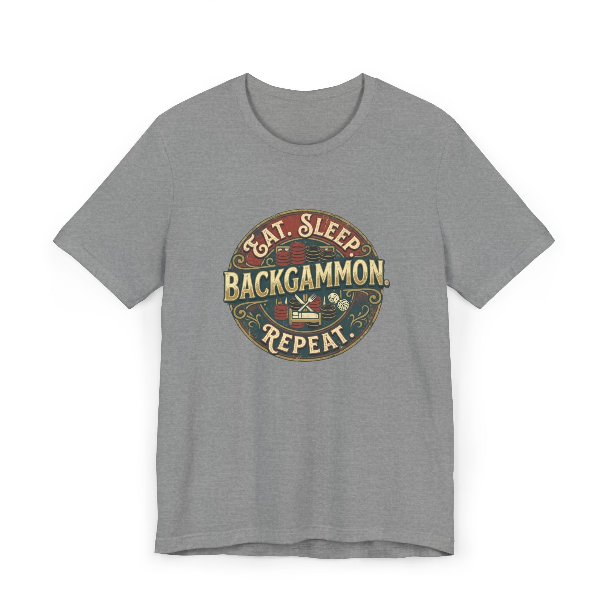 Eat. Sleep. Backgammon. Repeat. Unisex Jersey T-Shirt — Vintage Game Tee