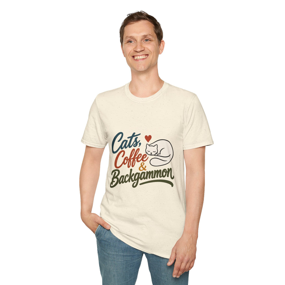 Cats, Coffee & Backgammon 2 T-Shirt — Retro Cat Lover Tee