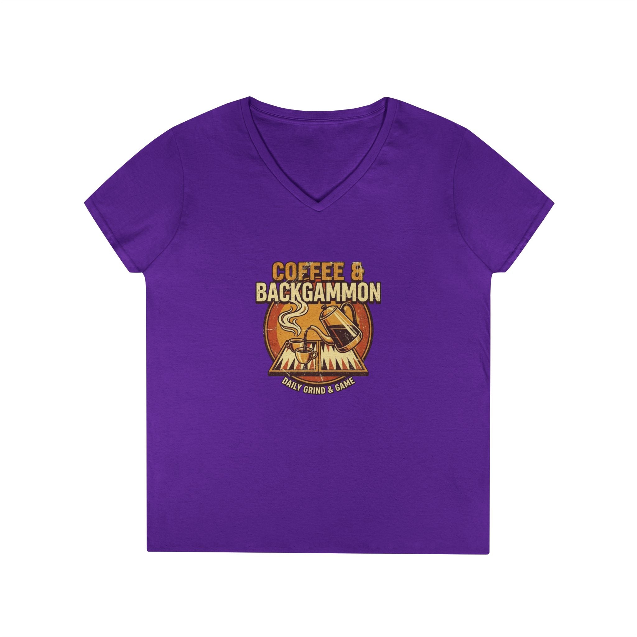 Coffee & Backgammon Ladies' V-Neck T-Shirt — Women's Casual Game Night Shirt