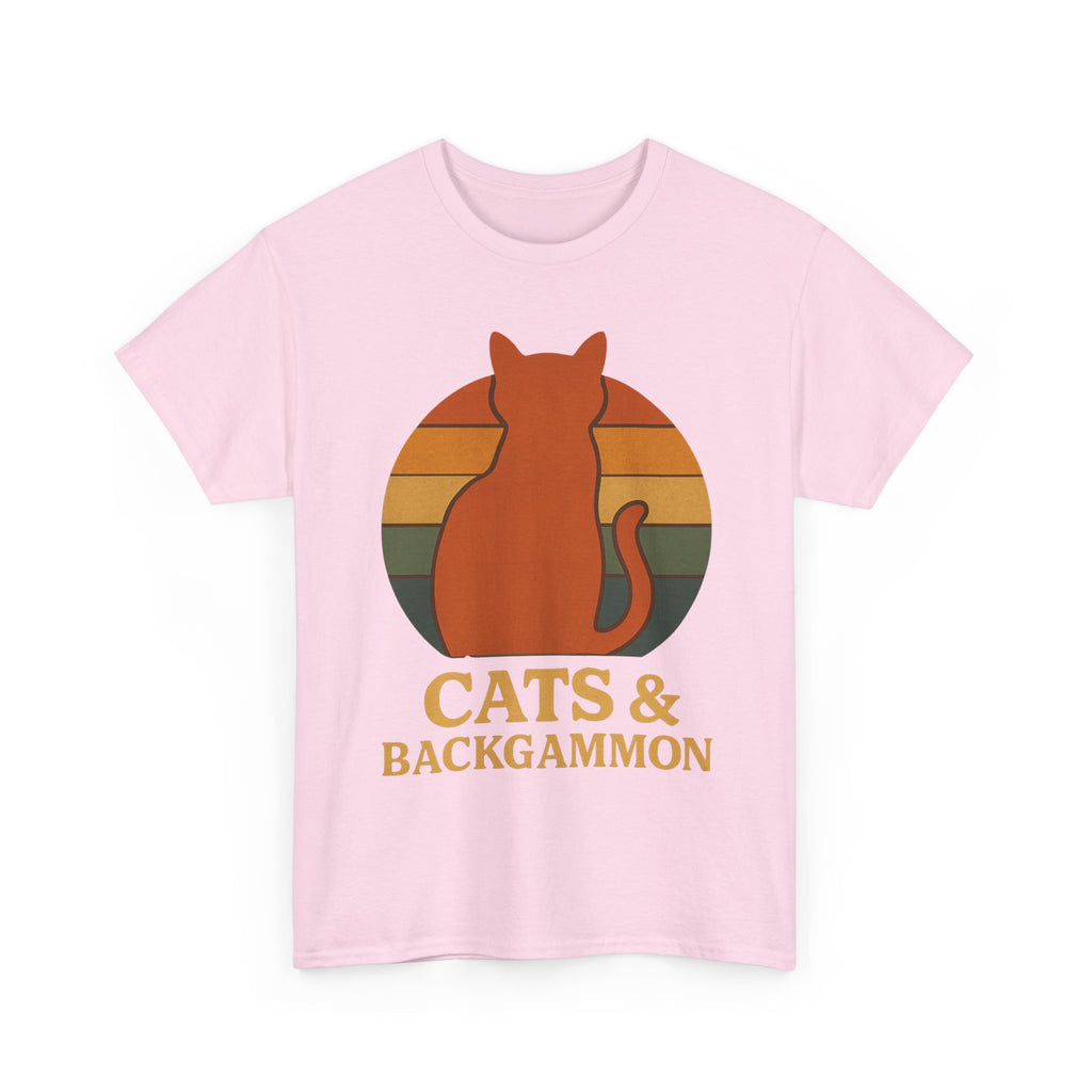 Retro Cat Silhouette Cats & Backgammon T-Shirt | Vintage Sunset Cat Tee