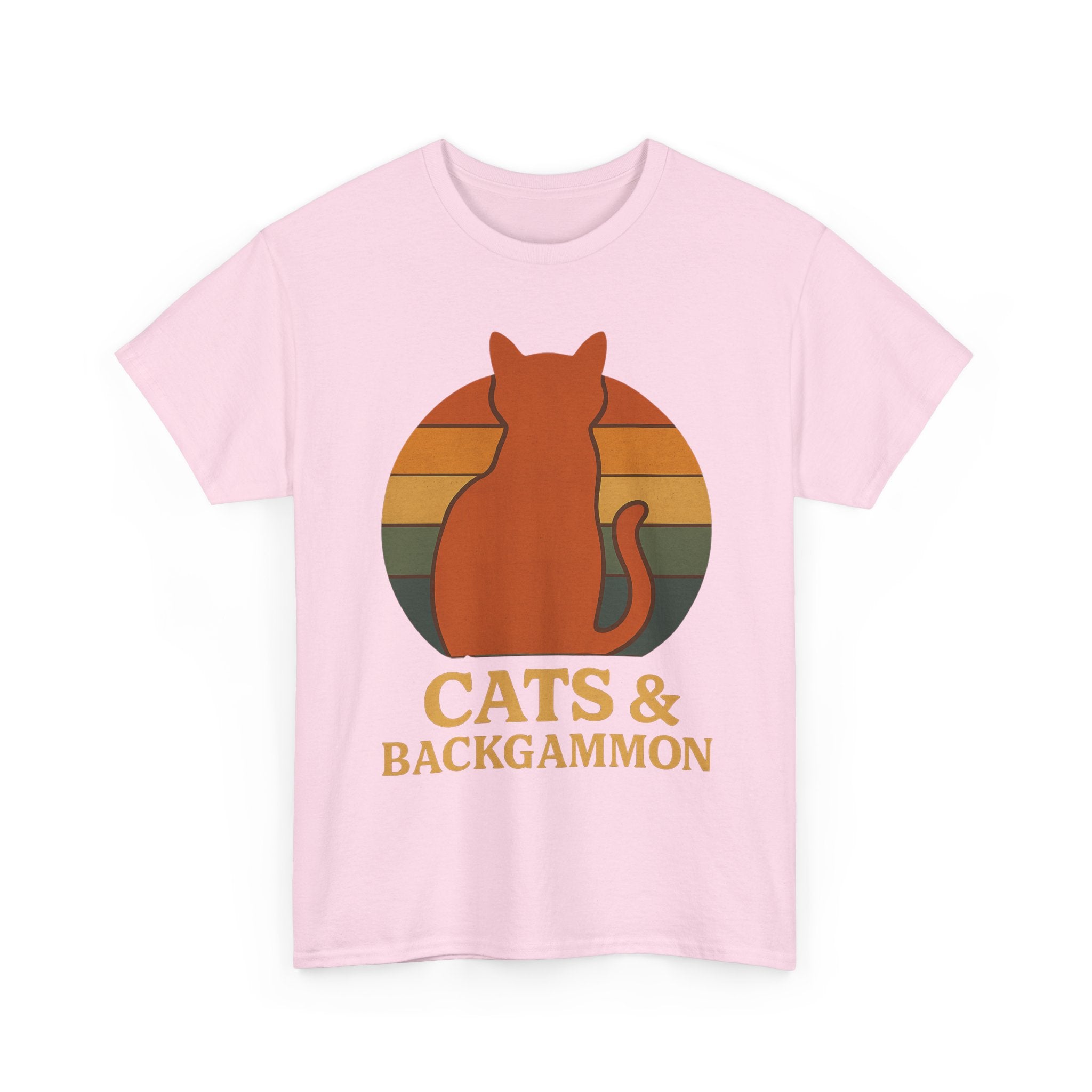 Retro Cat Silhouette Cats & Backgammon T-Shirt | Vintage Sunset Cat Tee
