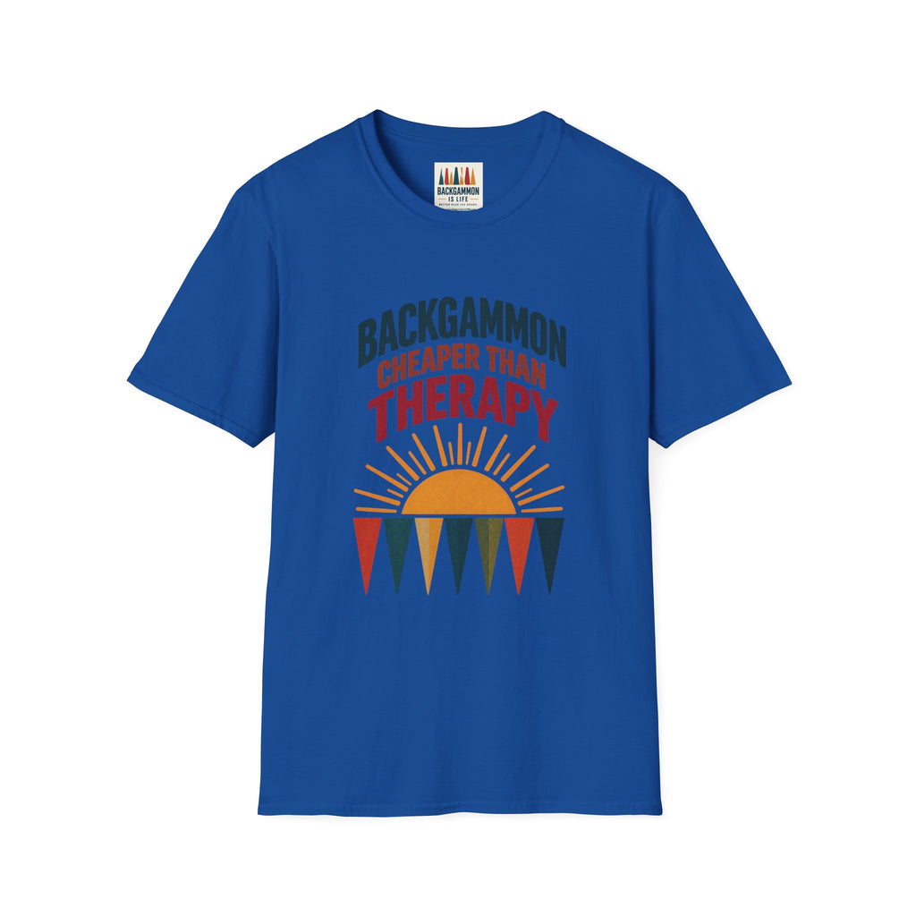 Backgammon Cheaper Than Therapy T-Shirt – Retro Sunset Board Game Tee