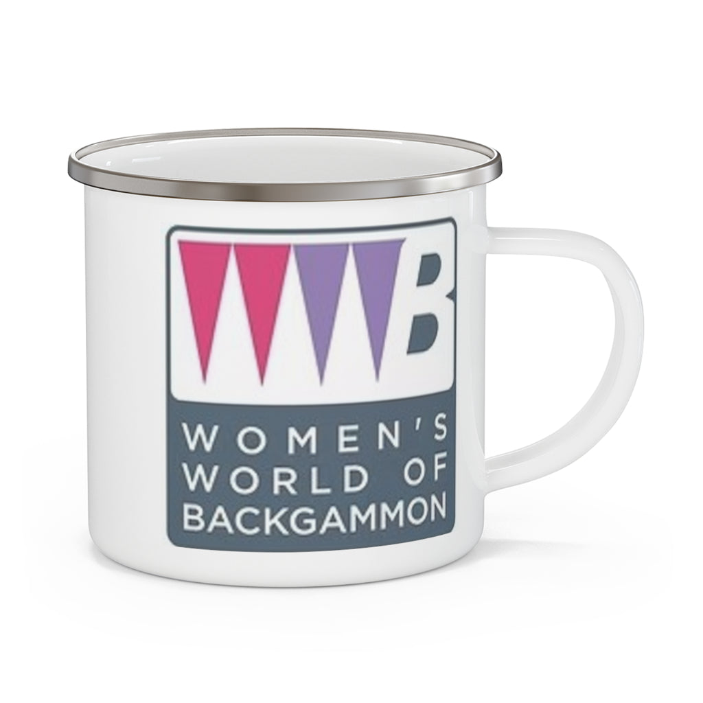 Women's World of Backgammon Enamel Camping Mug — Logo Campfire Coffee Cup