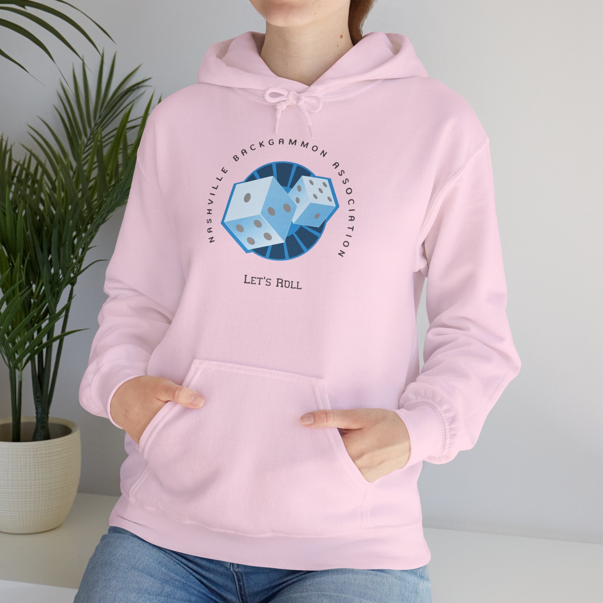 Nashville Backgammon Association Hoodie - 'Let's Roll' Blue Dice Graphic Gaming