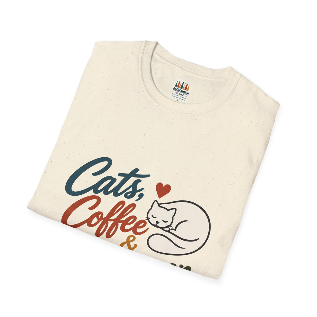 Cats, Coffee & Backgammon 2 T-Shirt — Retro Cat Lover Tee