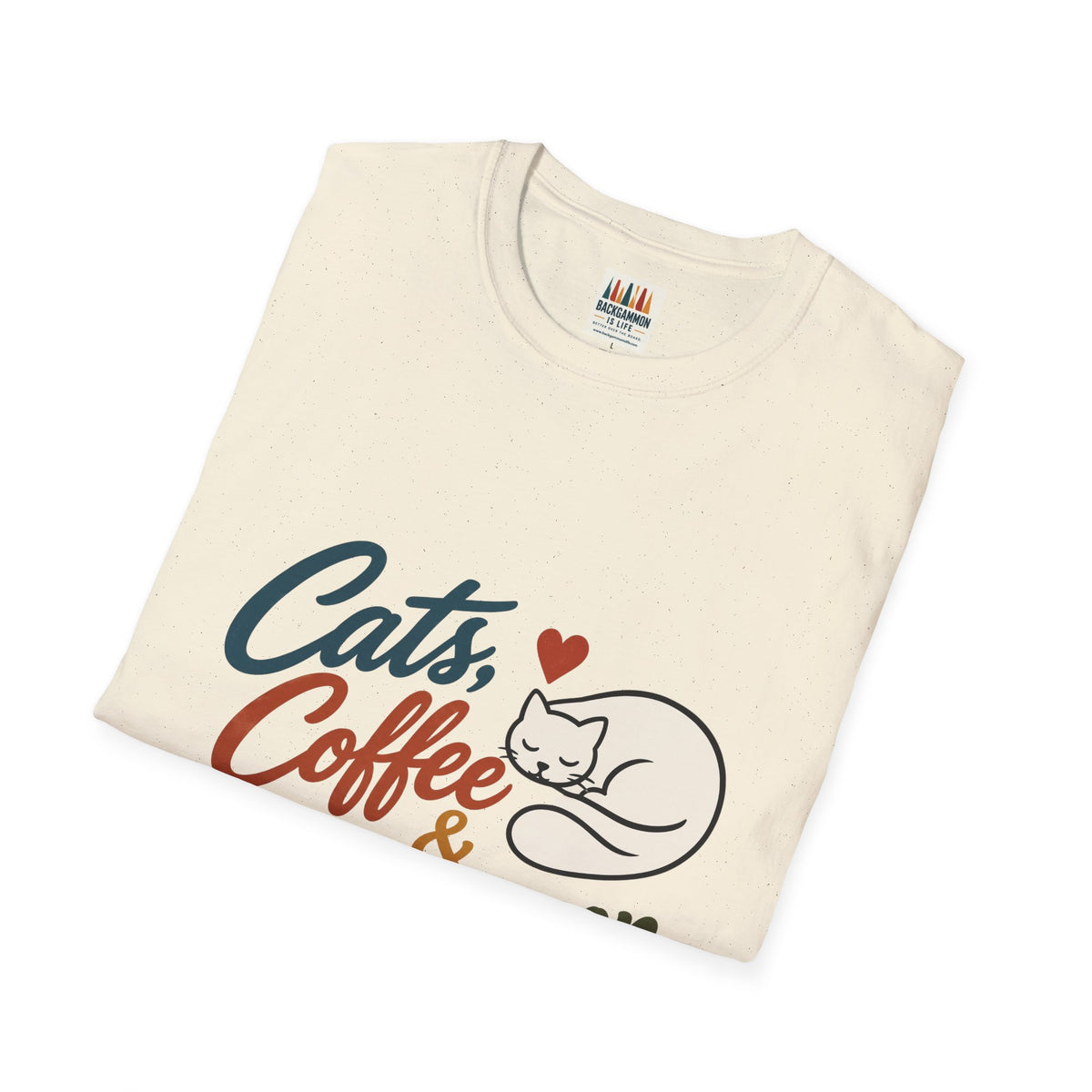 Cats, Coffee & Backgammon 2 T-Shirt — Retro Cat Lover Tee