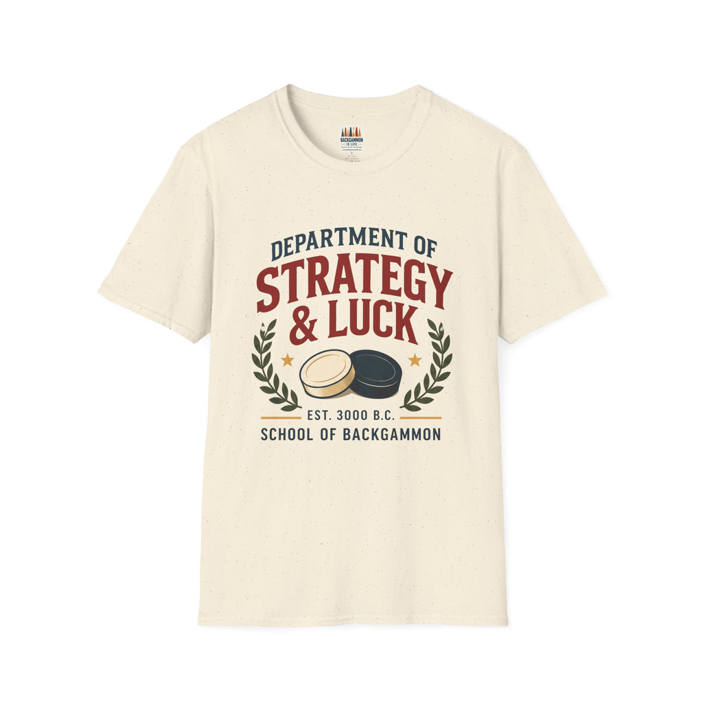 Backgammon T-Shirt — "Department of Strategy & Luck" Vintage Game Tee
