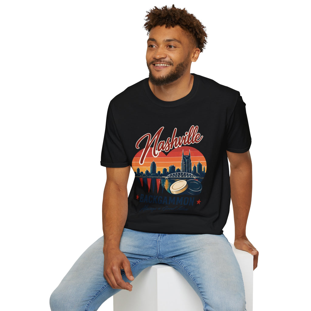 Nashville Backgammon T‑Shirt — Vintage Skyline Game Night Tee