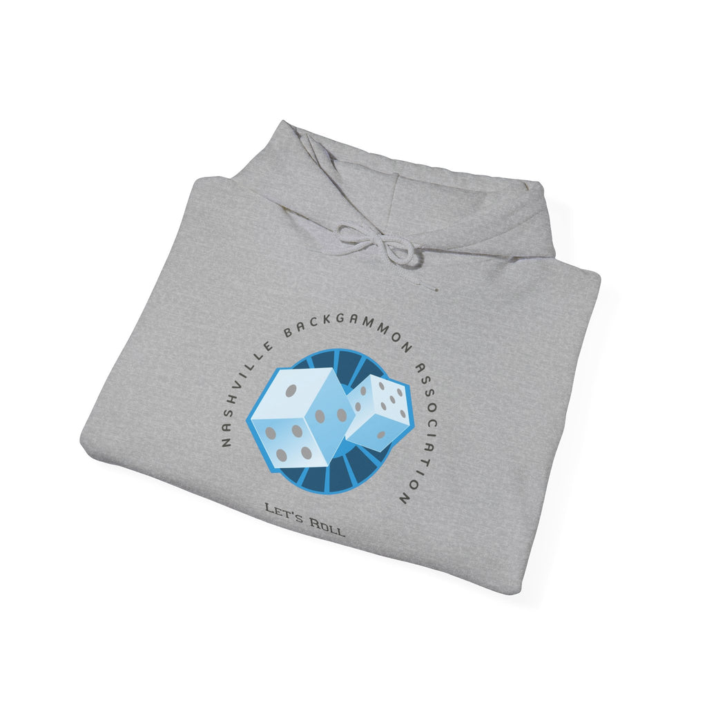 Nashville Backgammon Association Hoodie - 'Let's Roll' Blue Dice Graphic Gaming
