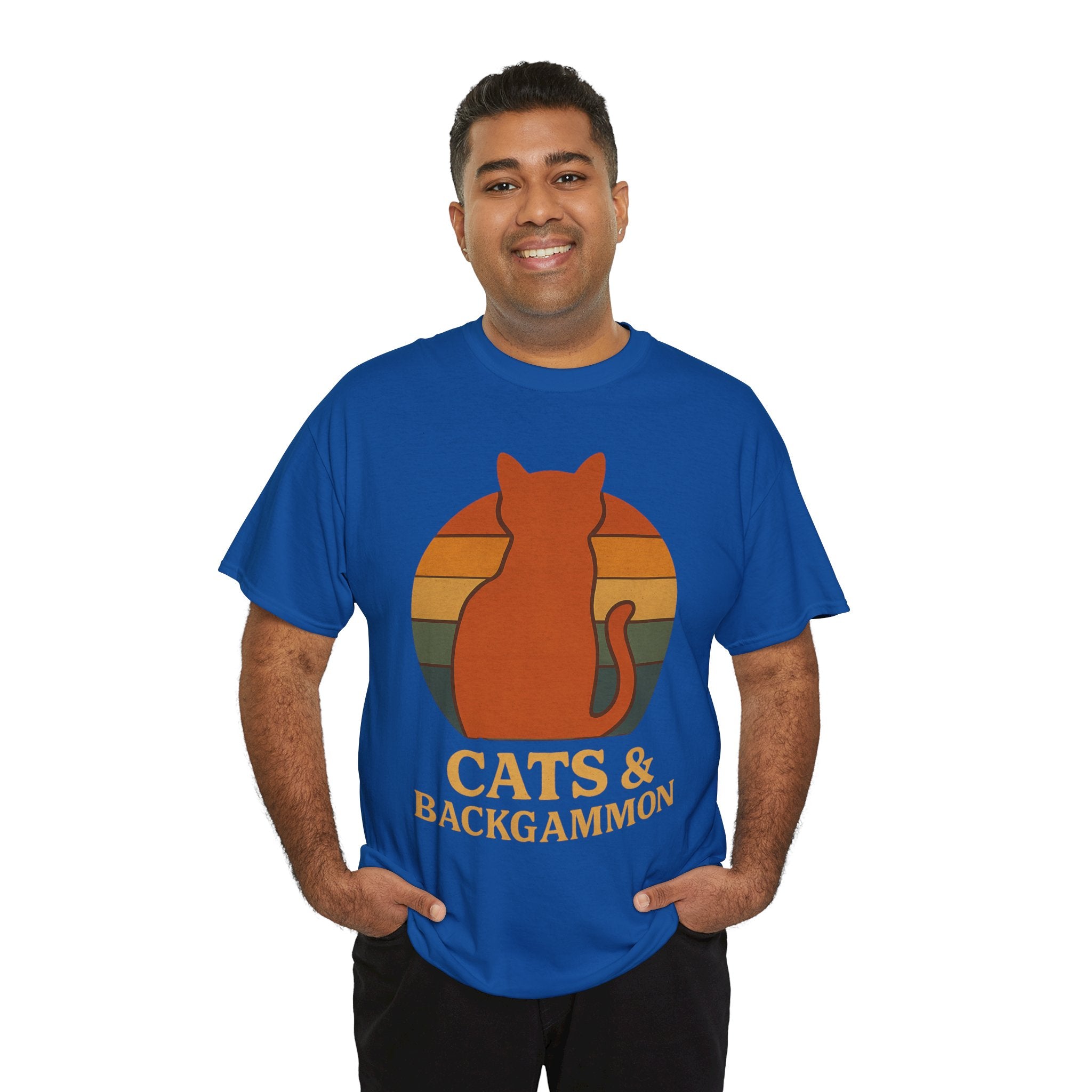 Retro Cat Silhouette Cats & Backgammon T-Shirt | Vintage Sunset Cat Tee
