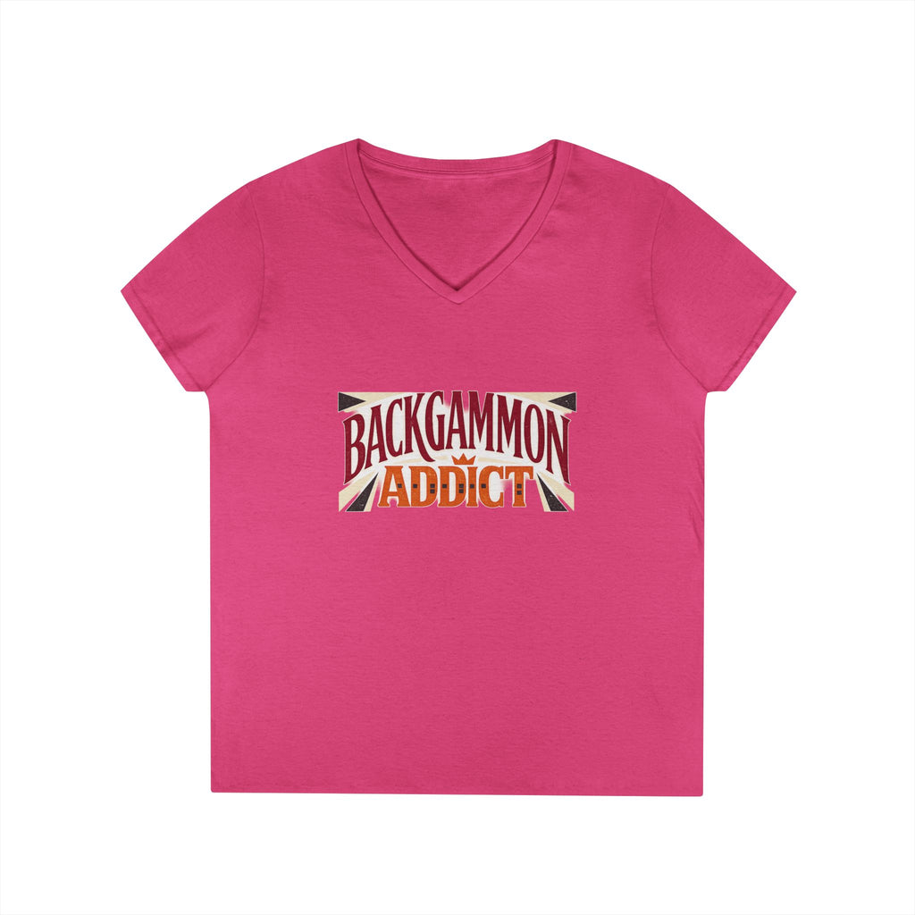 Backgammon Addict Ladies' V-Neck T-Shirt — Retro Game Lover Tee