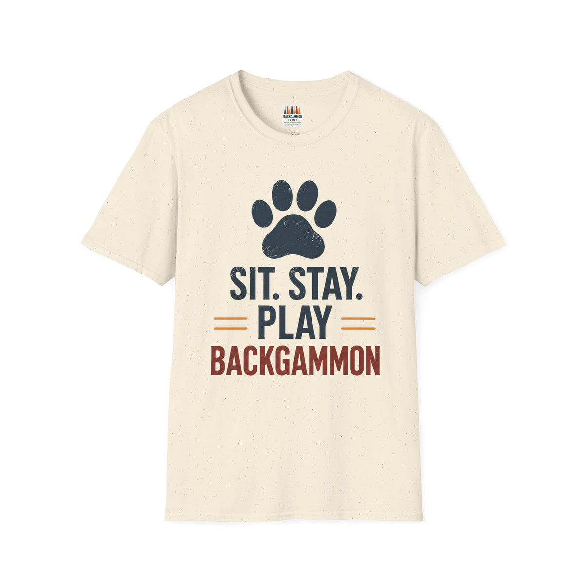Backgammon T-Shirt — "Sit. Stay. Play Backgammon" Paw Print Tee