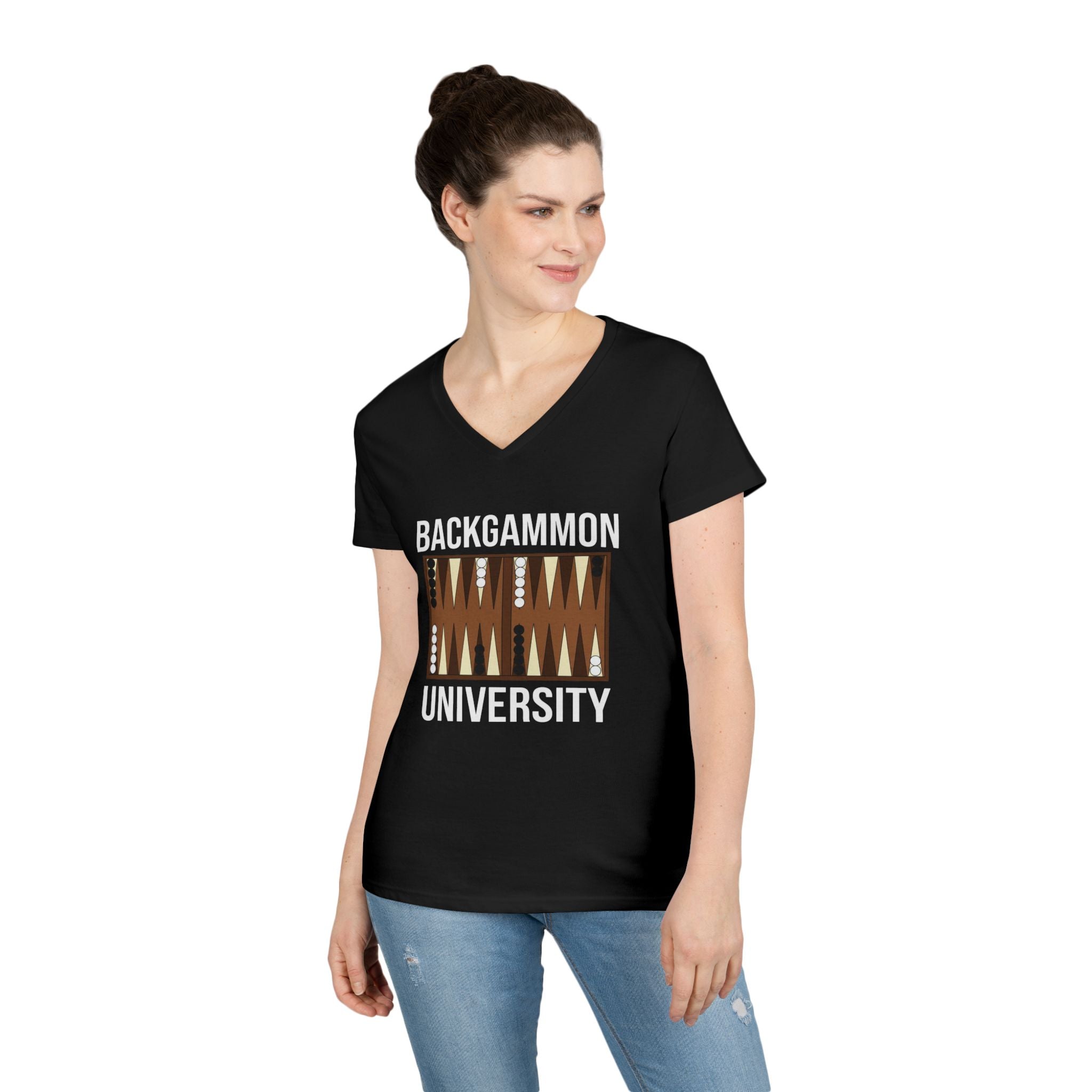 Backgammon University Ladies' V-Neck T-Shirt — Backgammon Board Graphic Tee