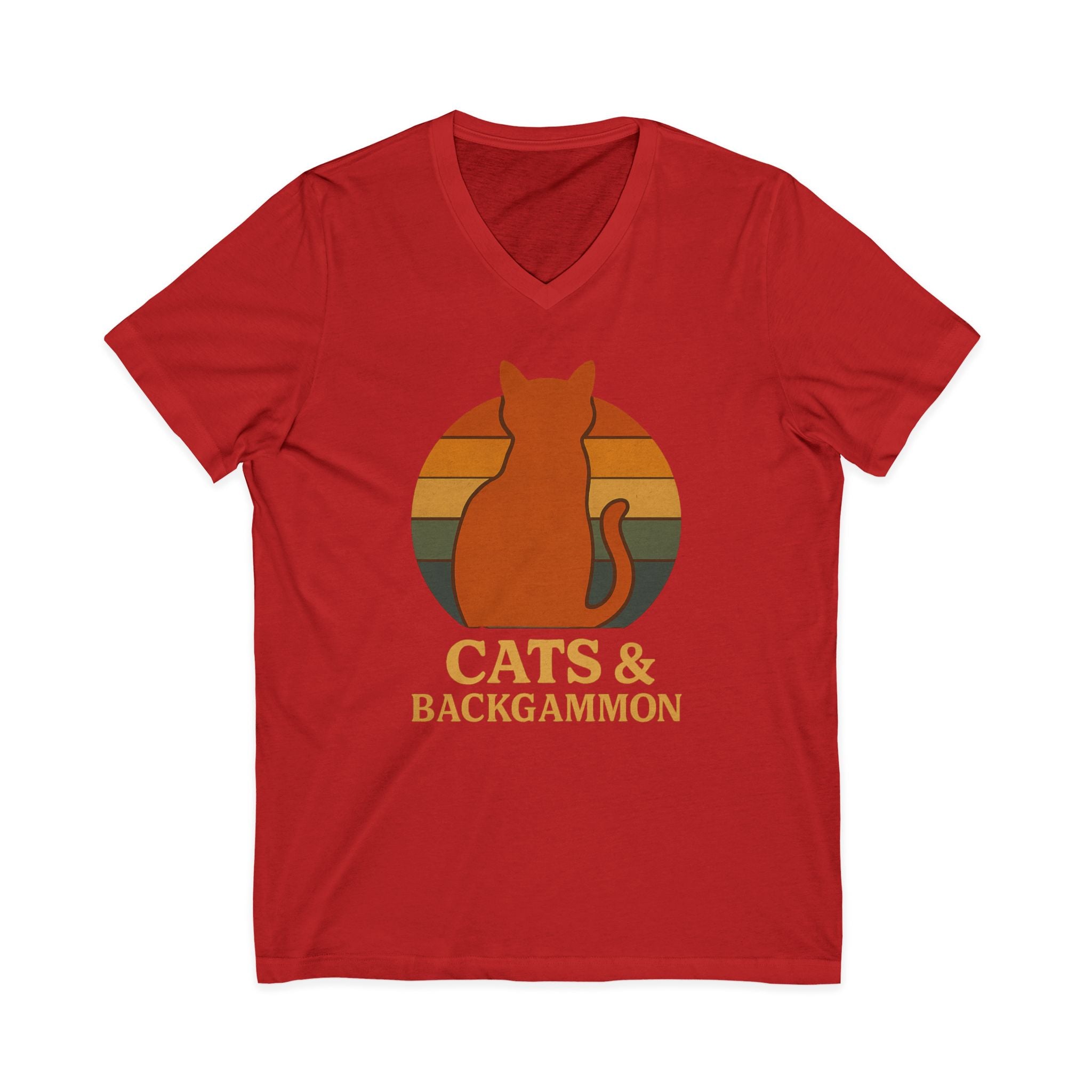 Cats & Backgammon V‑Neck Tee — Vintage Retro Cat Graphic Shirt