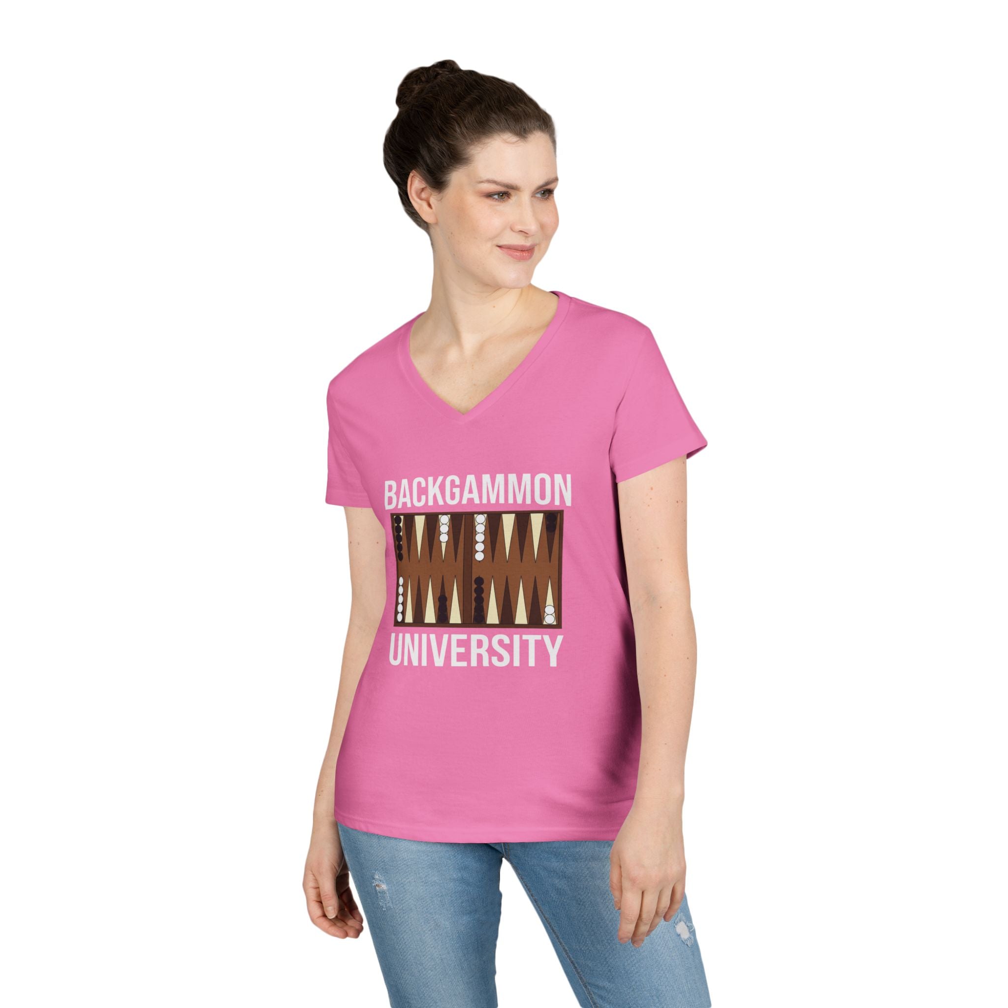 Backgammon University Ladies' V-Neck T-Shirt — Backgammon Board Graphic Tee