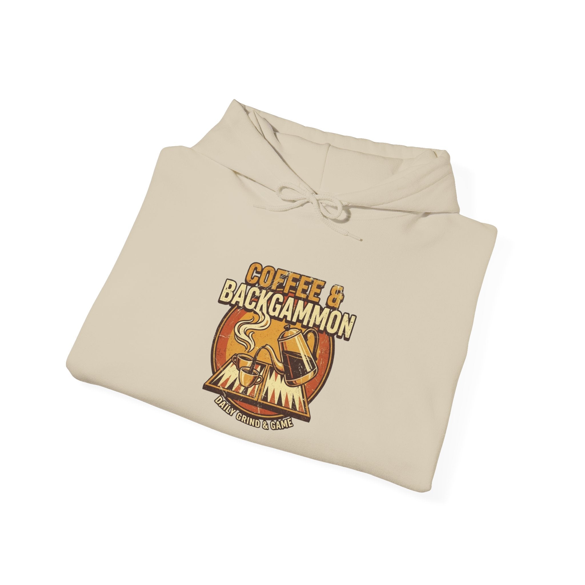 Coffee & Backgammon Unisex Heavy Blend™ Hooded Sweatshirt — Retro Coffee Lovers Game Night Sweatshirt