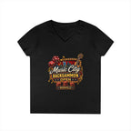 Music City Backgammon Open Ladies' V-Neck T-Shirt — Nashville Guitar & Dice Tournament Tee