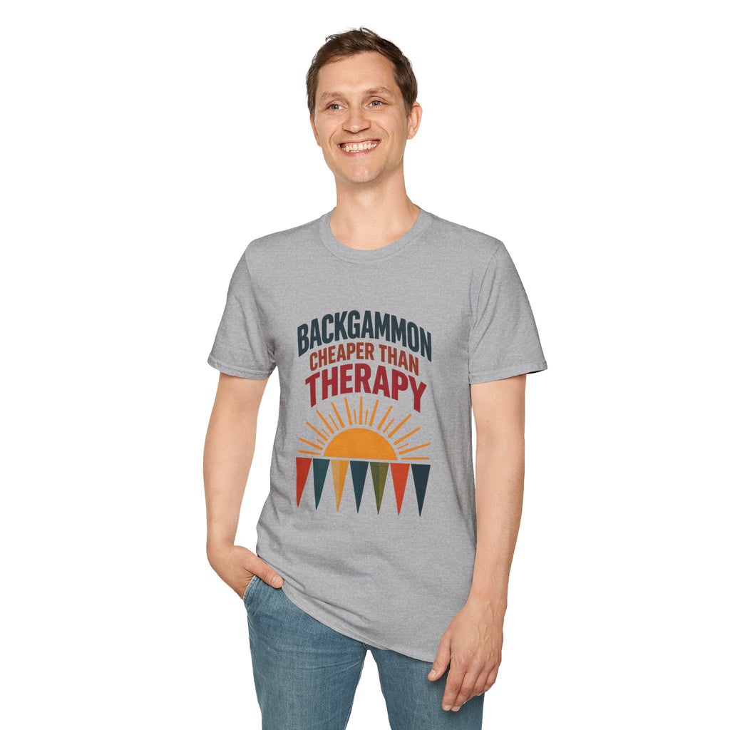 Backgammon Cheaper Than Therapy T-Shirt – Retro Sunset Board Game Tee