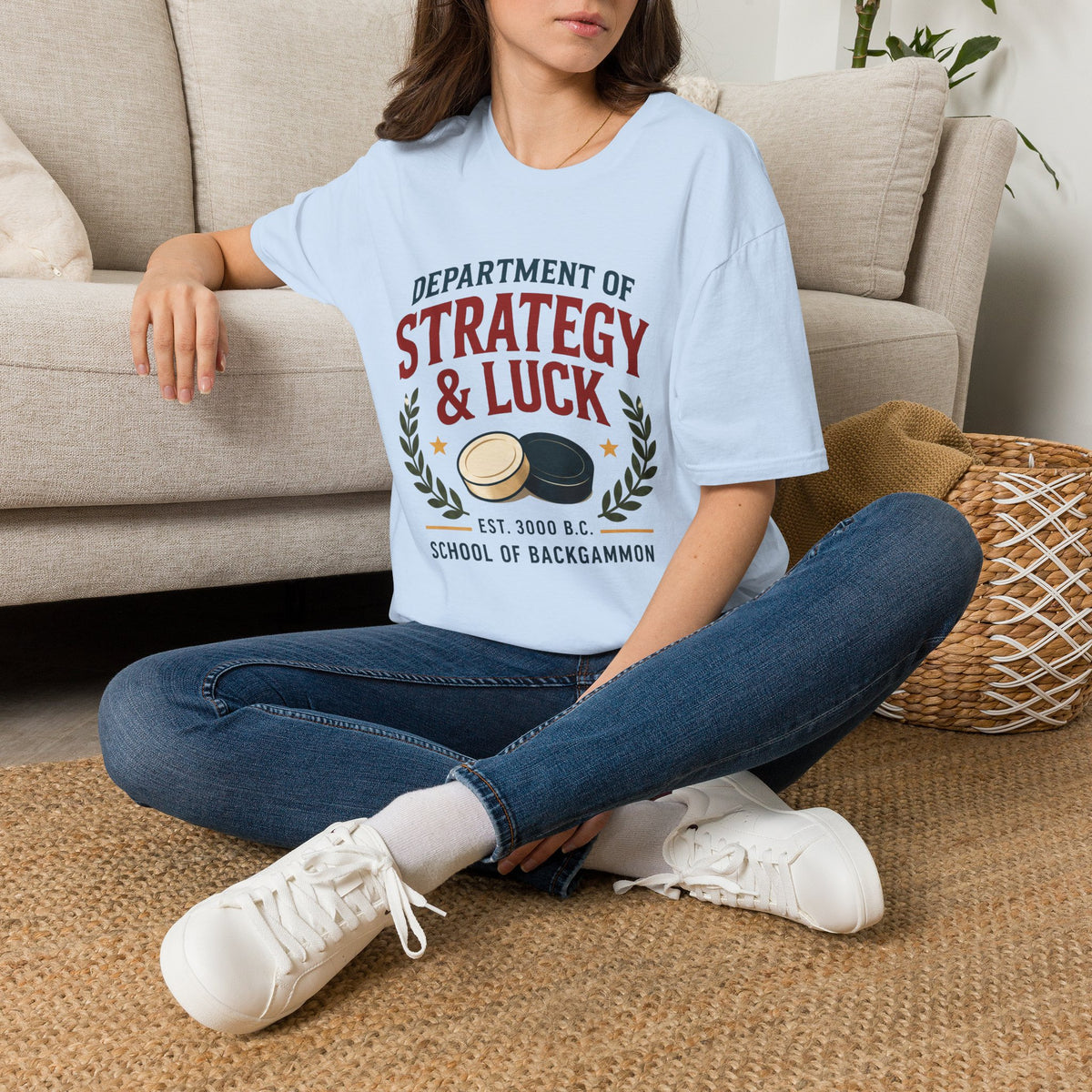 Backgammon T-Shirt — "Department of Strategy & Luck" Vintage Game Tee