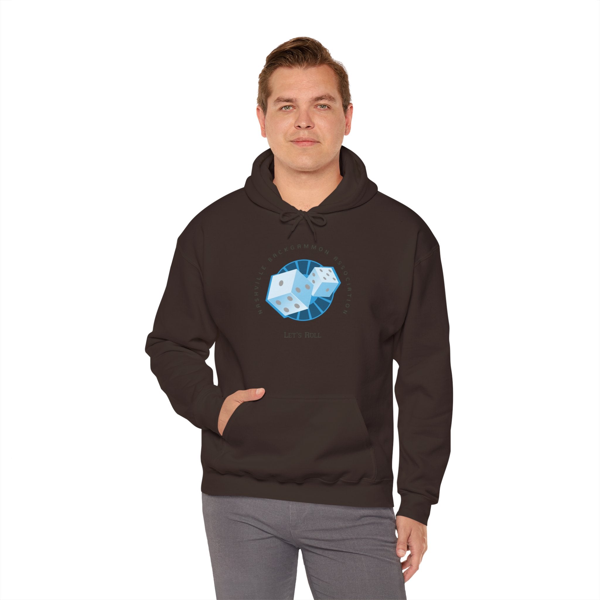 Nashville Backgammon Association Hoodie - 'Let's Roll' Blue Dice Graphic Gaming