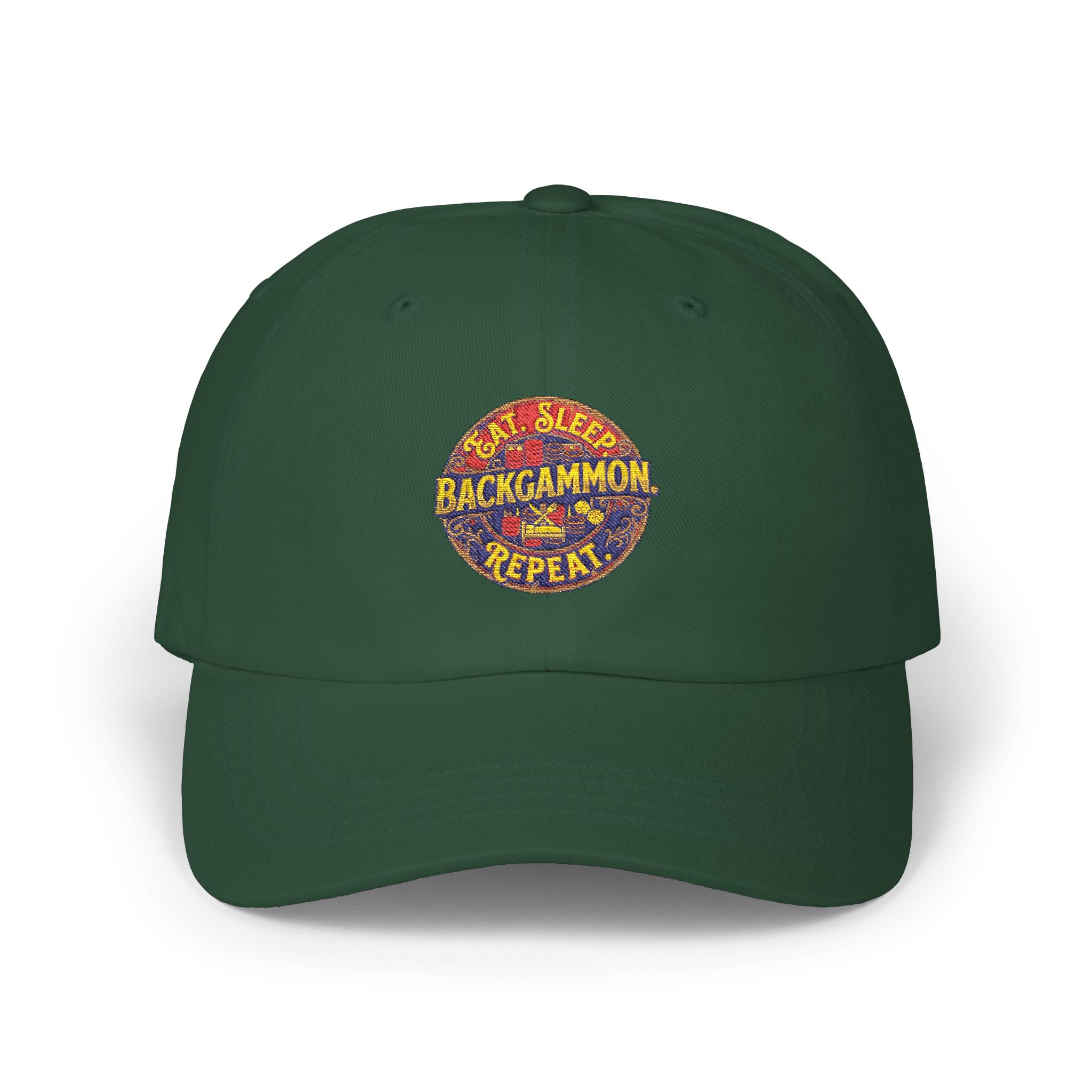 Eat. Sleep. Backgammon. Repeat. Cap — Embroidered Baseball Hat