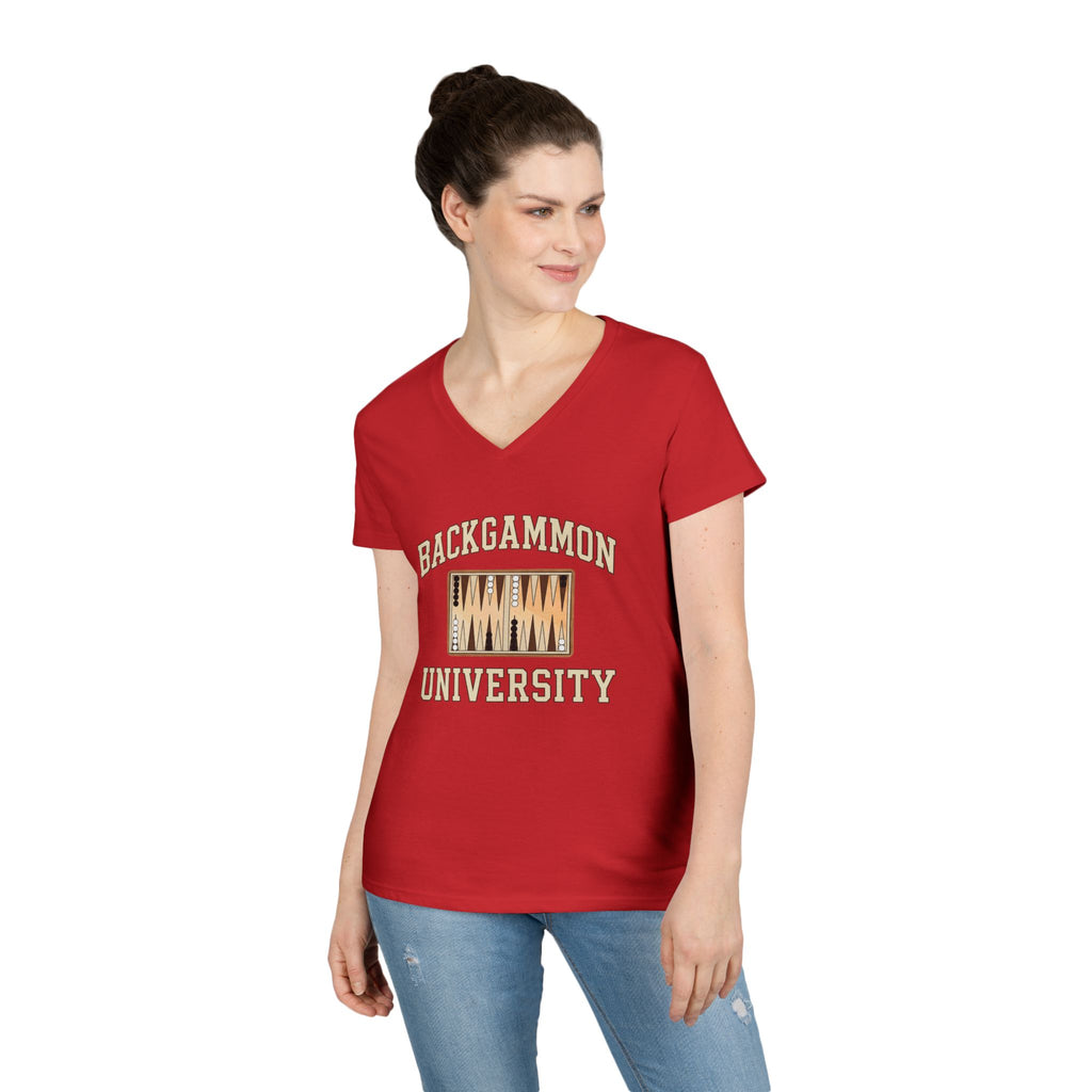 Backgammon University 2 Ladies' V-Neck T-Shirt — Backgammon Board Graphic Tee